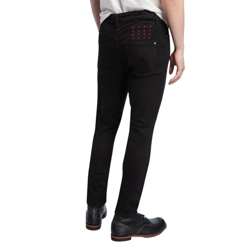 ksubi Chitch Laid- Back Skinny Denim Jeans in Black Red Crosses Size 30